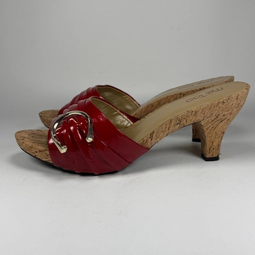 Me Too Women 9 Persil Red Patent Leather Cork Kitten Heel Mule Sandals y2k retro - Picture 4 of 9